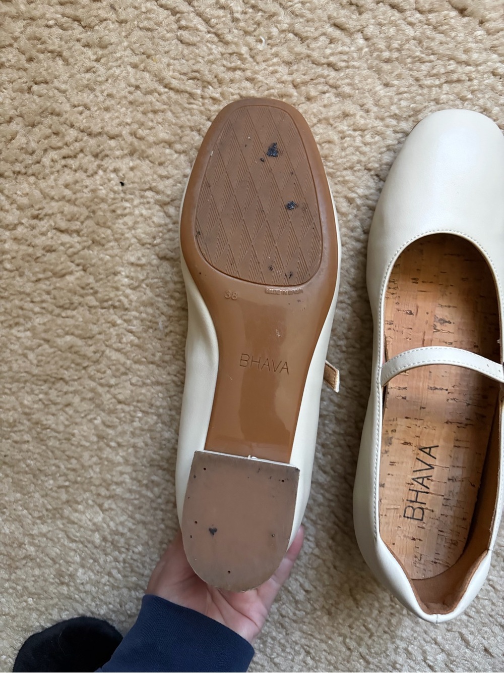Bhava vegan leather ballet flats ivory UK 38 US 7.5 - 8 with bag - Picture 7 of 10